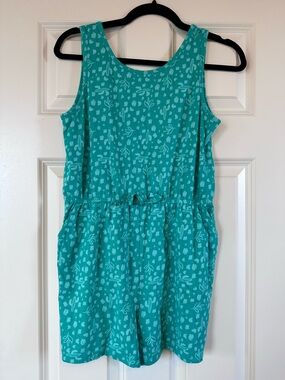 Girls Sleeveless Teal Printed Romper with pockets Sz XXL